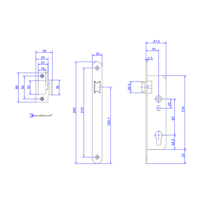 ADI 3000 系列 窄框門用崁入式鎖匣