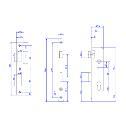 ADI 3000 系列 窄框門用崁入式鎖匣