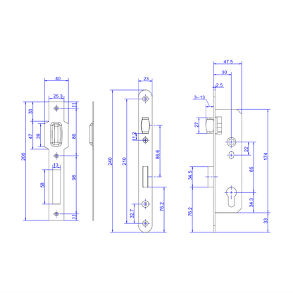 ADI 3000 系列 窄框門用崁入式鎖匣